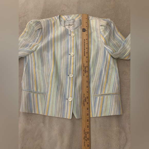 SALVATORE FERRAGAMO 2 Piece Striped Blue Yellow Suite Skirt Preppy High Fashion - Picture 10 of 15